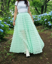 OLIVE GREEN Ruffle Tiered Tulle Maxi Skirt Women Plus Size Prom Tulle Skirt image 10