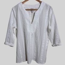 Nic and Zoe Angled Lace Split Neck Top, White, Women&#39;s Size Medium - $12.99