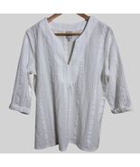 Nic and Zoe Angled Lace Split Neck Top, White, Women&#39;s Size Medium - $12.99