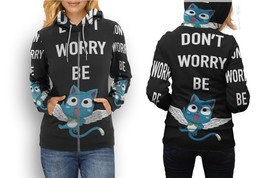 Don&#39;t Worry Be Happy Fairy Tail Anime  Womens Graphic Zipper Hooded Hoodie - £27.36 GBP+