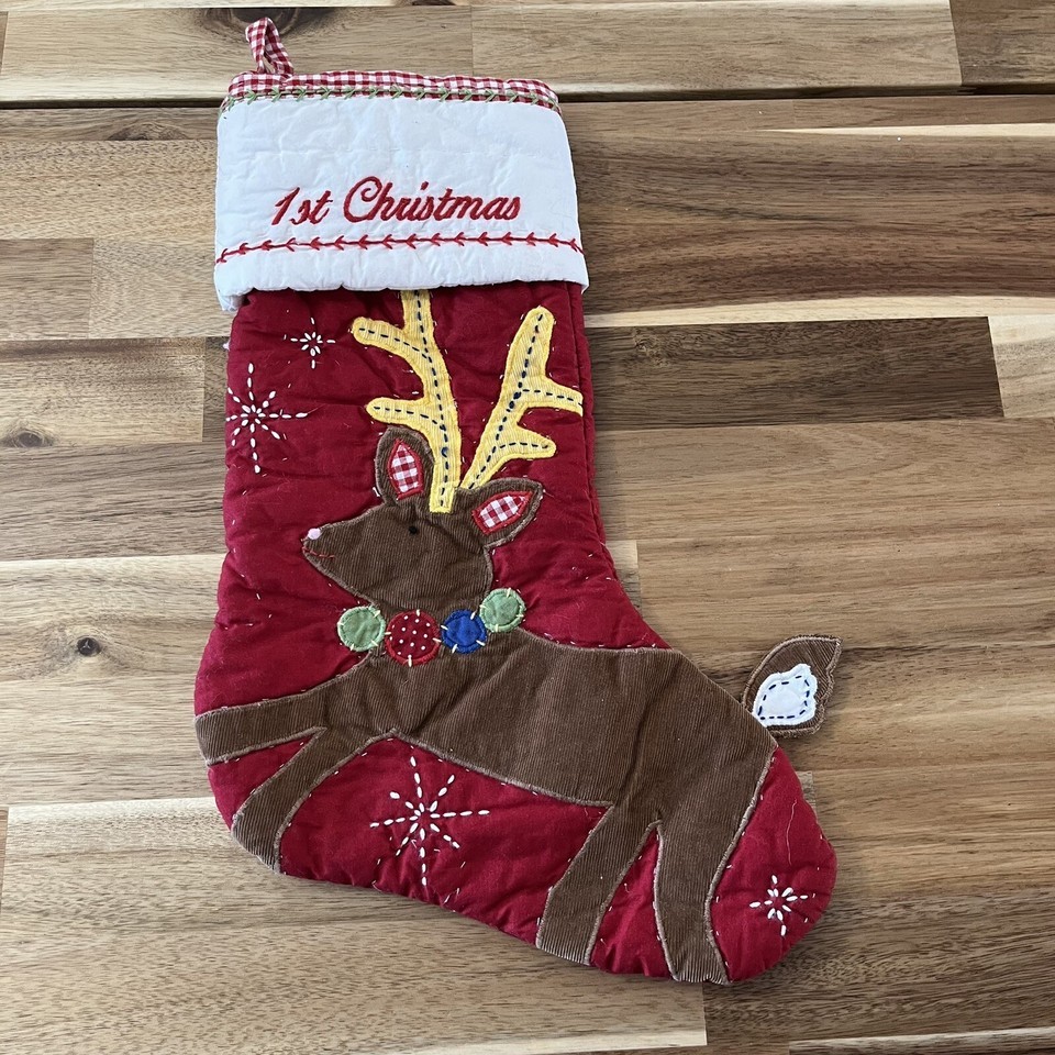 Pottery Barn Kids Baby&#39;s  1st Christmas Reindeer Red Quilted Stocking - $18.99