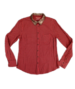 Women&#39;s Shirt Size S/P Merona Red Check Gold Sequin Collar Long Sleeve B... - $19.47 CAD