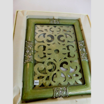 Dolce Orvieto Pewter Picture Frame 5x7 Green Scroll Rhinestone New - $39.59