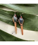 Vintage Unbranded Wood Painted Parrot Bird Earrings Brown Blue Tropical - $12.86