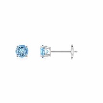 Natural Aquamarine Round Solitaire Stud Earrings in 14K Gold (Grade-AAAA , 3MM) - £290.80 GBP