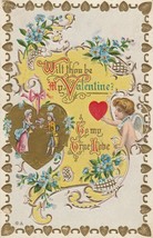 Vintage Postcard Valentine Cherub Gold Hearts Old Fashioned Couple Embossed 1911 - £7.75 GBP