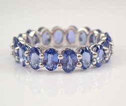 3 Ct Oval Cut Lab-Created Blue Sapphire Eternity Band Ring 925 Sterling Silver - £53.72 GBP
