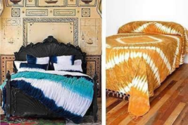 Urban Outfitters Tie Dye Coverlet Tapestry Bedspread Gold Orange Ivory NEW - £23.90 GBP