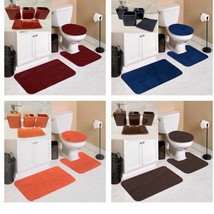 7PC SOFT BATHROOM SET BATH MAT CONTOUR RUG TOILET LID COVER + CERAMIC AC... - $62.99