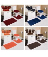 7PC SOFT BATHROOM SET BATH MAT CONTOUR RUG TOILET LID COVER + CERAMIC AC... - £47.33 GBP