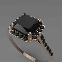 2ct Labor Erstellt Schwarz Diamant Halo Ring 14k Rose Vergoldet Mit Rund Akzent - £60.15 GBP