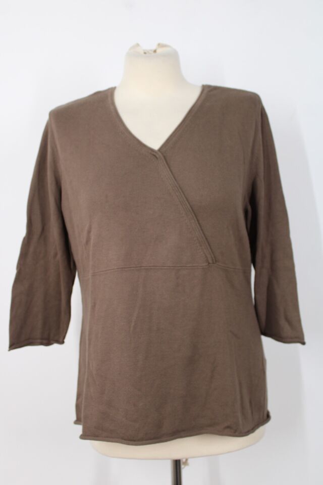 J Jill L Brown V-Neck Cotton Knit 3/4 Sleeve Sweater Top - $18.99