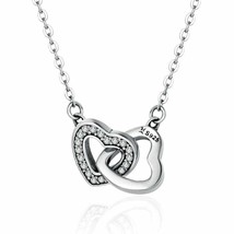 925 Silver Love Eternal Interlock Twin Heart Simulated Diamond Girl Necklace 18&quot; - £81.36 GBP