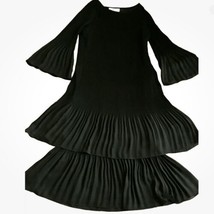 Adrienne Vittadini Black Chiffon Tiered Dress Pleated Flare Sleeve Women... - £54.71 GBP