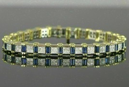 15Ct Taglio Princess VVS1 Diamante Tennis Bracciale 7 &quot; 14K Finitura Oro Giallo - £284.87 GBP