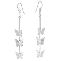 Triple Butterfly Tassel Sterling Silver Cascading Dangle Earrings - £19.44 GBP