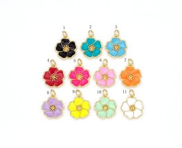 Colorful Enamel Flower Gold Pendant,18K Gold Filled Flower Charm, Necklace - £3.18 GBP