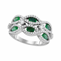 18kt White Gold Womens Oval Emerald Diamond Fashion Ring 1-7/8 Cttw - £1,706.25 GBP