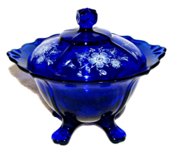 Indiana Glass Cobalt Blue Candy Dish/Box Flower Patt. with Lid 9&quot; Tall RARE - £27.78 GBP
