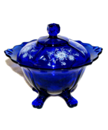 Indiana Glass Cobalt Blue Candy Dish/Box Flower Patt. with Lid 9&quot; Tall RARE - £27.24 GBP