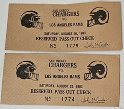One Pair Football Pass Out Check San Diego Chargers vs Rams 1983 - £3.13 GBP