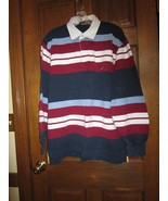 Vintage Nautica Burgundy, White, Blue &amp; Navy Striped LS Polo Shirt - Size L - $29.69