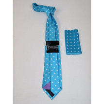 Men's Stacy Adams Tie and Hankie Set Woven Silky Fabric #Stacy8 Teal Polka image 2