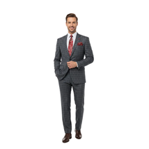 Mens Suit RENOIR English Plaid Window Pane Stretch Slim Fit Comfort 293-14 Gray image 6