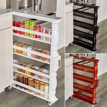 Slim Spice Can Rack Rolling Cart Wooden Space Saver &amp; Storage Kitchen Organizer - £53.27 GBP+