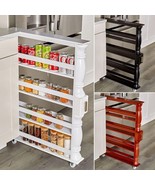 Slim Spice Can Rack Rolling Cart Wooden Space Saver &amp; Storage Kitchen Or... - £53.51 GBP+