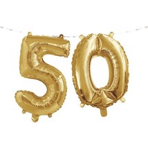 Gold 50th Birthday Balloon Banner 16&quot; x 5&#39; Foil 50 Number Fifty Birthday Decor - £8.64 GBP