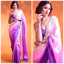 Purple Satin Silk Saree,  stones studded lace work, Gift for her,  SALE SALE - £66.28 GBP