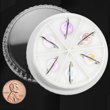 NAIL CHARM ALLOY Silver Global, Planet - 6 pcs - $16.00