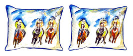 Pair of Betsy Drake Three Racing Large Indoor Outdoor Pillows 16 Inch X 20 Inch - £70.24 GBP