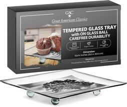 Rectangular Tempered Glass Serving Tray on Glass Ball-10x14 Inch Colored... - $24.98