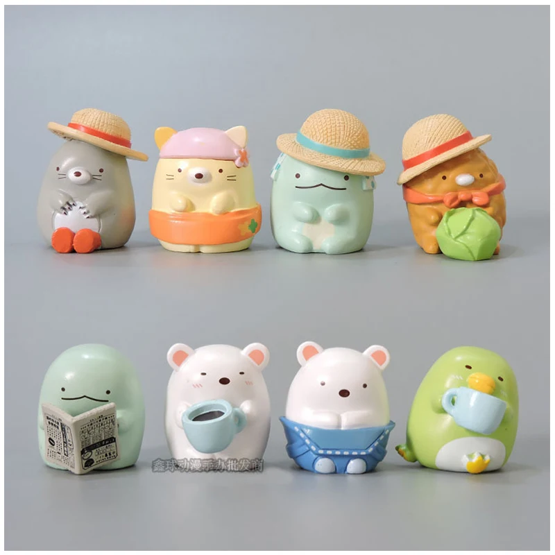 8Pcs Cartoon Sumikkogurashi Characters Doll Model Patch Anime Figure Car Table - £15.25 GBP