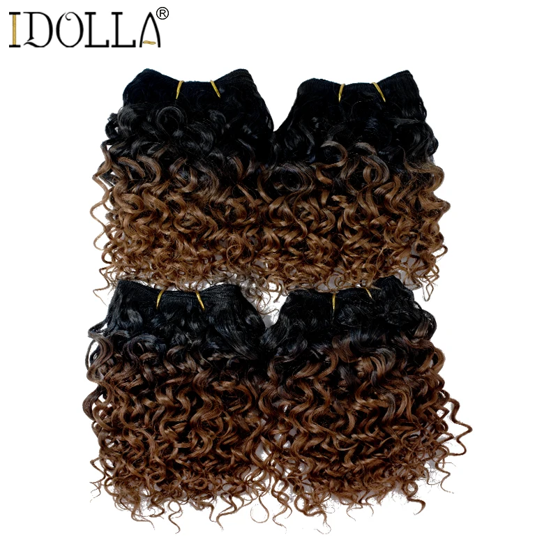 Bundles kinky curly short synthetic hair weaving honey blonde hair extensions for women thumb200