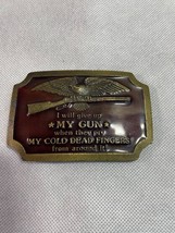 Indiana Metal Craft 1977 &quot;I Will Give Up My Gun...&quot; Brass Belt Buckle En... - £25.41 GBP