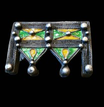 Old silver handmade vintage berber enamel hijab tribal, ethnic necklace,... - $315.00