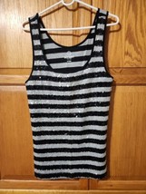 Old Navy Tank Top Women Extra Large Black Gray Sequin Pullover Stretch Casual - £7.04 GBP