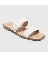 A New Day Women&#39;s Stella Two Band Studded Sandals Size 8.5 White New - $16.44