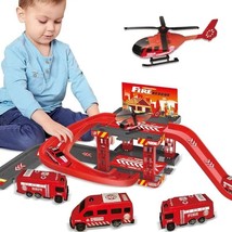 Multi-Storey Car Parking Toy with Fire &amp; Police Dinosaur Car Toys - £16.49 GBP