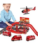 Multi-Storey Car Parking Toy with Fire &amp; Police Dinosaur Car Toys - £16.16 GBP