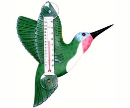 Hummingbird Bird Window Thermometer NWT Decor Gift Essentials Albesia Wood - $17.57