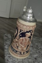 Vintage Tall German Beer Stein, A Hunter Theme, 13.5” Tall - £31.85 GBP