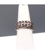 Pretty Vintage Band Ring with Filigree Overlay, Silver Tone, Unique Design - $25.16