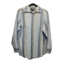 Murano Modern Comfort XLA Men&#39;s L Long Sleeve Button Down Blue Striped Shirt - £7.74 GBP