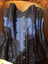 Stile Vintage Royal Blue Nero Corsetto Pizzo Camicia - £38.31 GBP