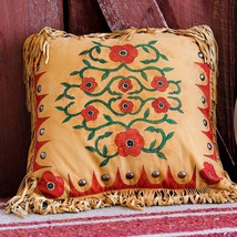 Handmade 18&quot; X 18&quot; Leather Native American Style Western Desert Rose Pillow - £220.79 GBP