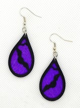 Bat Earrings - Black and Purple - Halloween - Wood - £12.74 GBP
